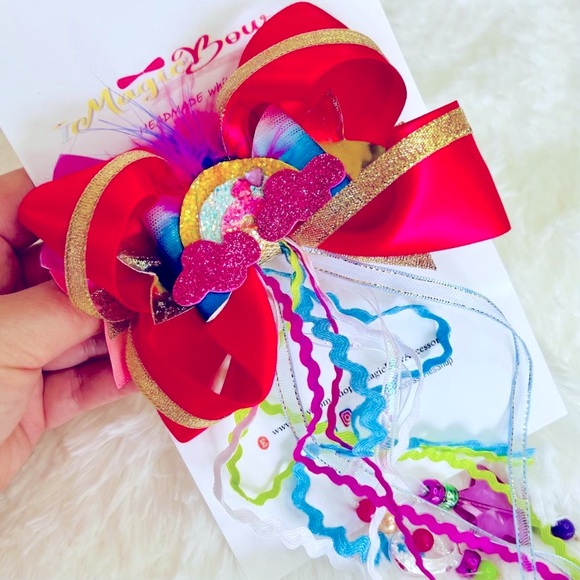 Rainbow Accessories Girls Hair Bow Clip with Colorful Ribbons Handmade NEW - Picture 5 of 9